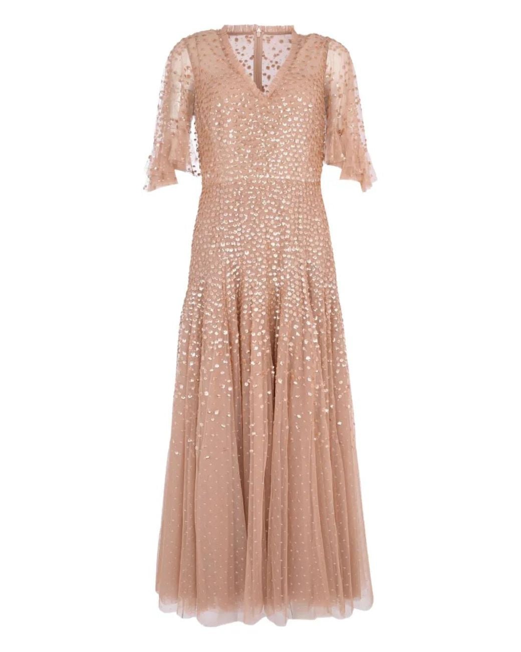 Needle & Thread White Dappled Sequin Cape V-Neck Maxi Dress