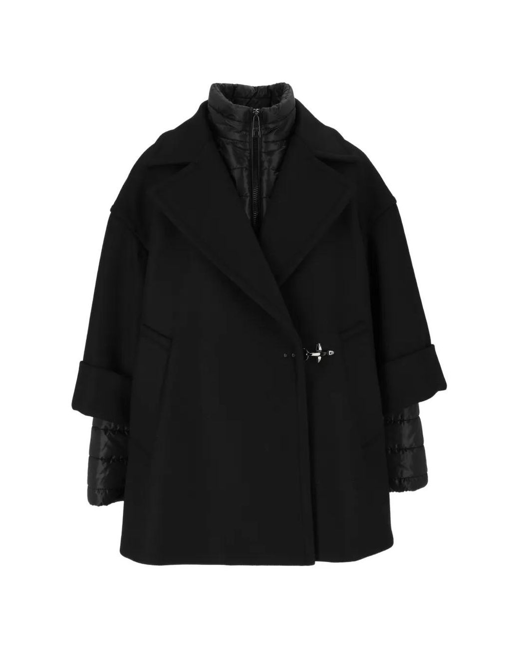 Fay Black Veste En Laine Mélangée À Empiècements Matelassés