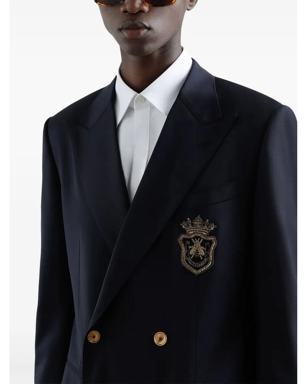 Dolce & Gabbana Blue Double-Breasted Jacket With Patch for men