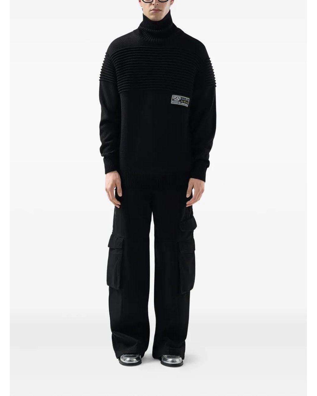Gcds Black Ribbed Roll-Neck Sweater for men