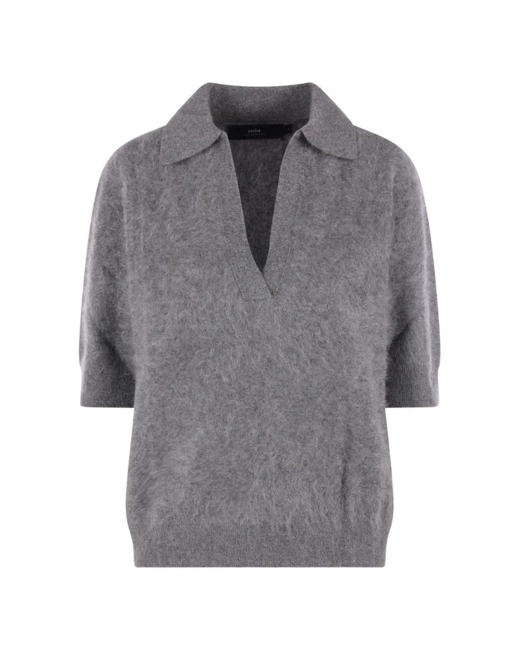 arch4 Gray Kaia Cashmere Spread-Collar Short-Sleeved Sweater