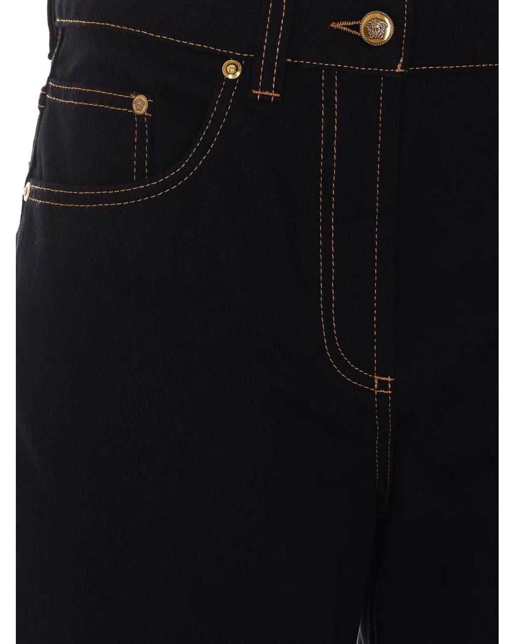 Versace Black Logo-Patch Topstitched Jeans