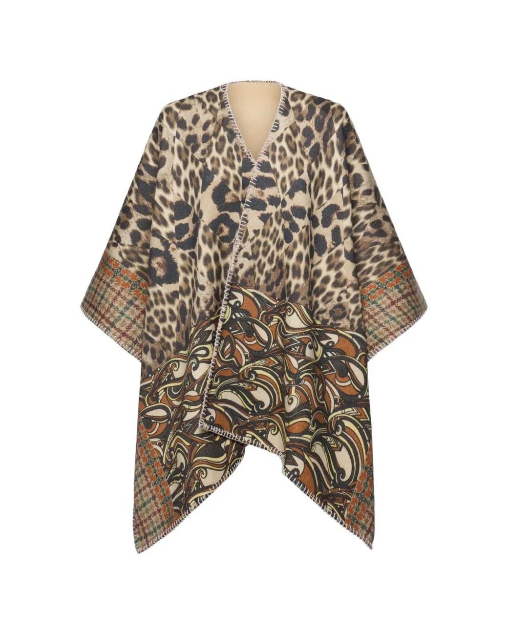 Pierre Louis Mascia Brown Pancake Leopard-Print Poncho Cape