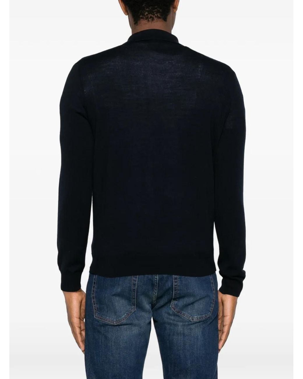 VELA SHOP Black Long-Sleeve Polo Sweater for men