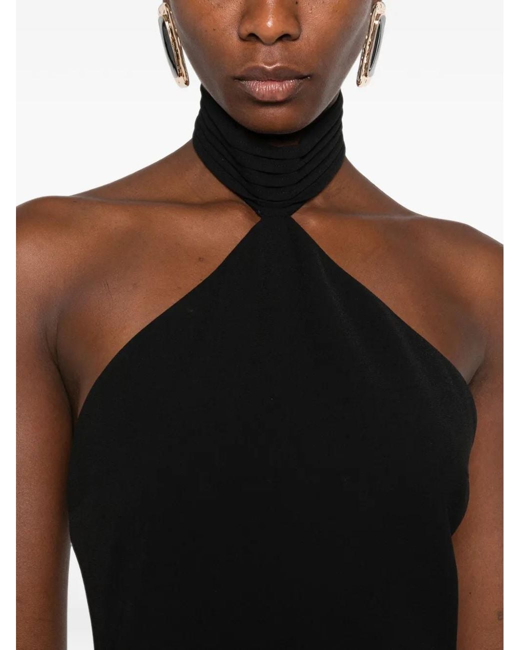 The New Arrivals Ilkyaz Ozel Black Kailash Halterneck Back-Slit Maxi Dress