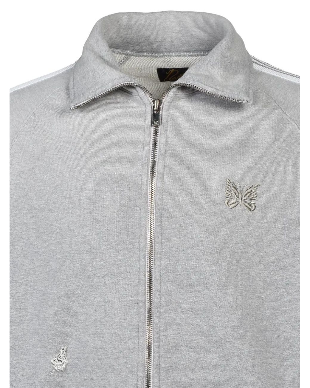 Needles Gray Damaged Cotton-Jersey Track Jacket for men