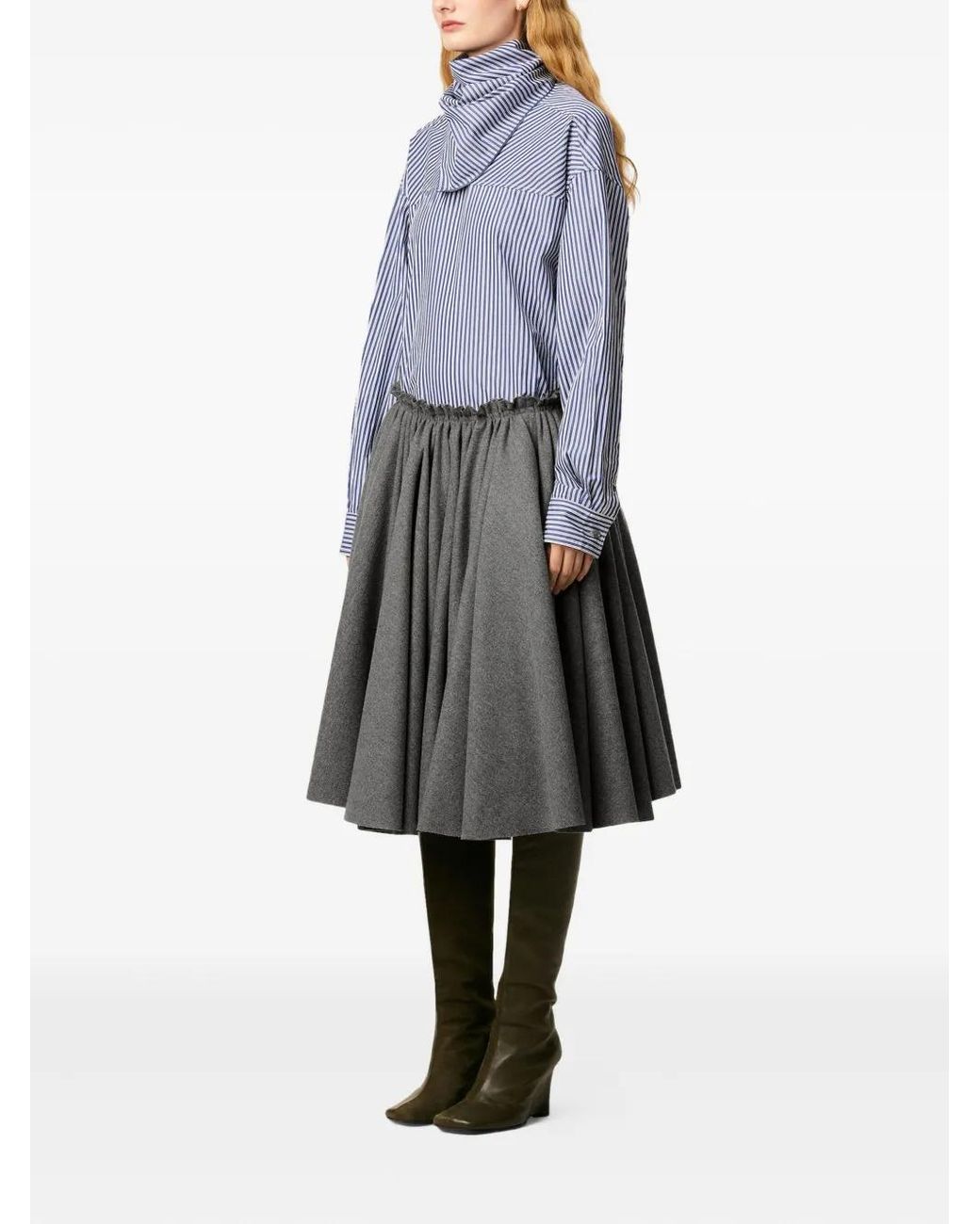AMI Gray Corolla Wool Midi Skirt
