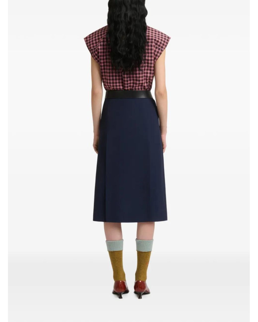 Marni Blue Deep Techno Wool Skirt With Pleats