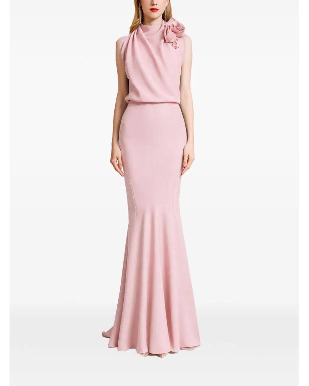 Gemy Maalouf Pink Floral-Draped Crepe Dress