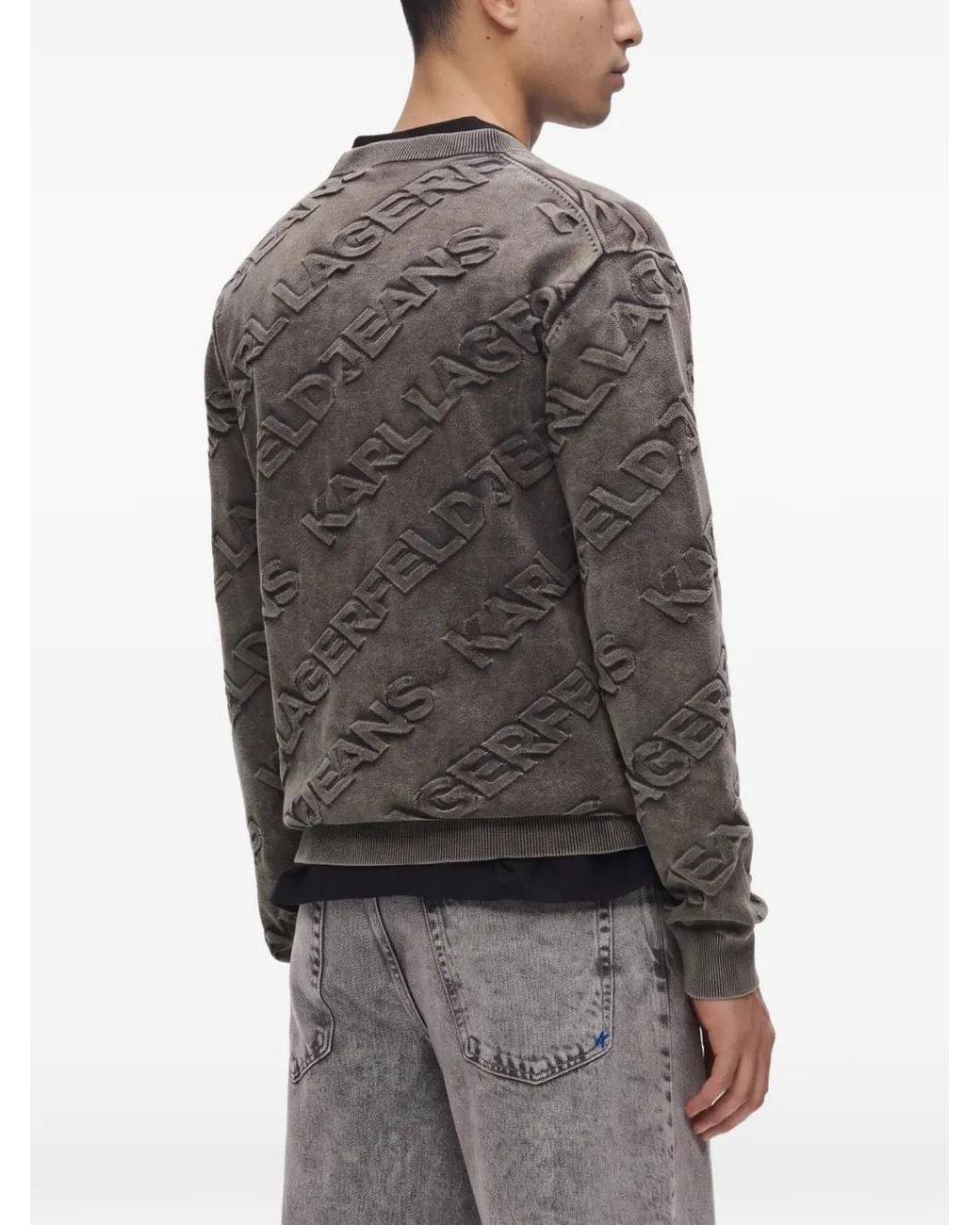 Karl Lagerfeld Gray Acid-Wash Logo-Embossed Sweater for men