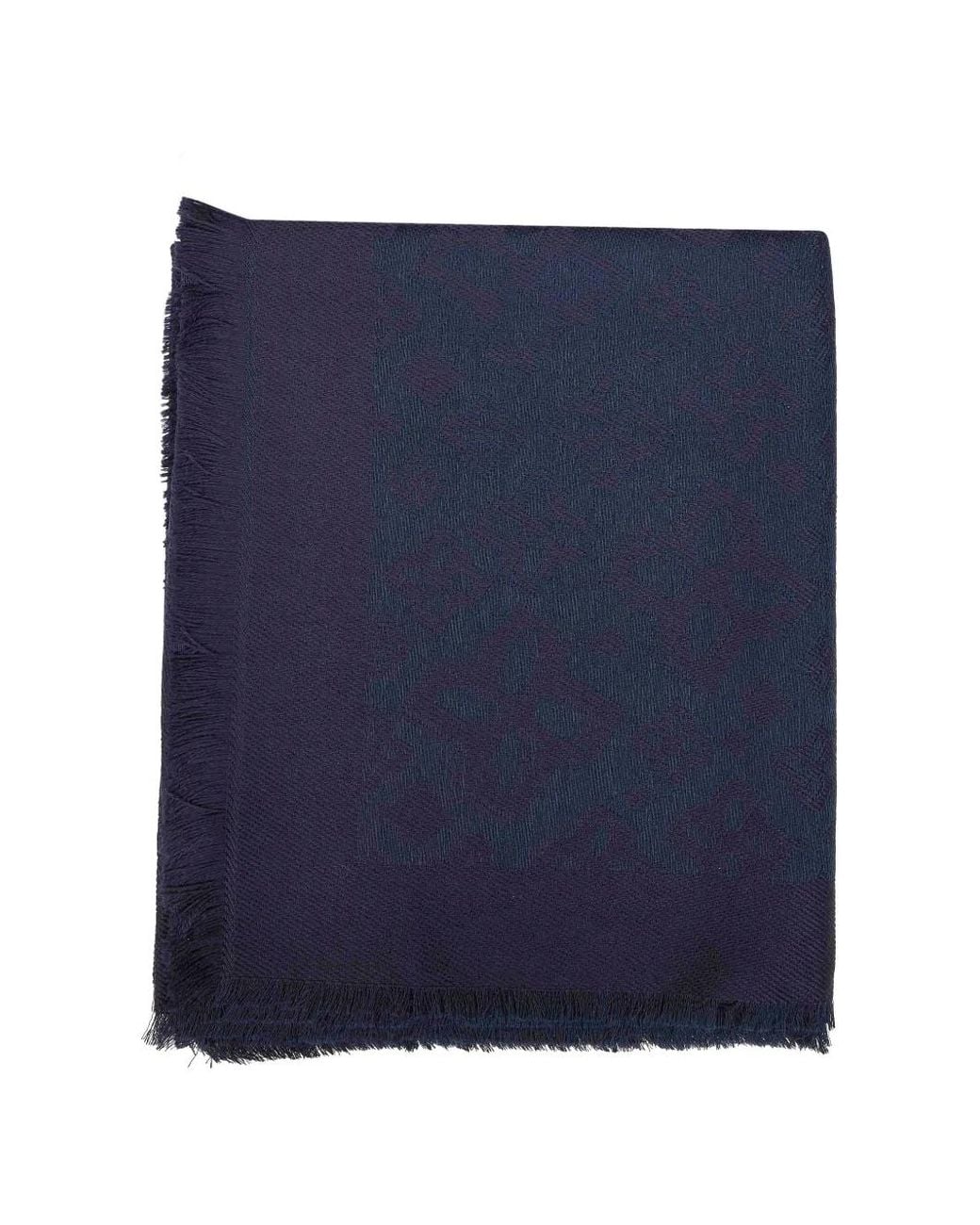 Tagliatore Blue Jacquard-Logo Fringed Scarf for men