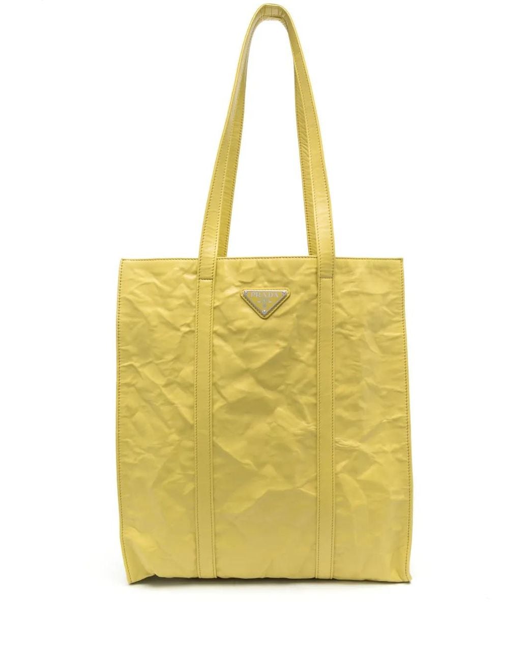 Borsa Tote Con Placca Logo di Prada in Yellow