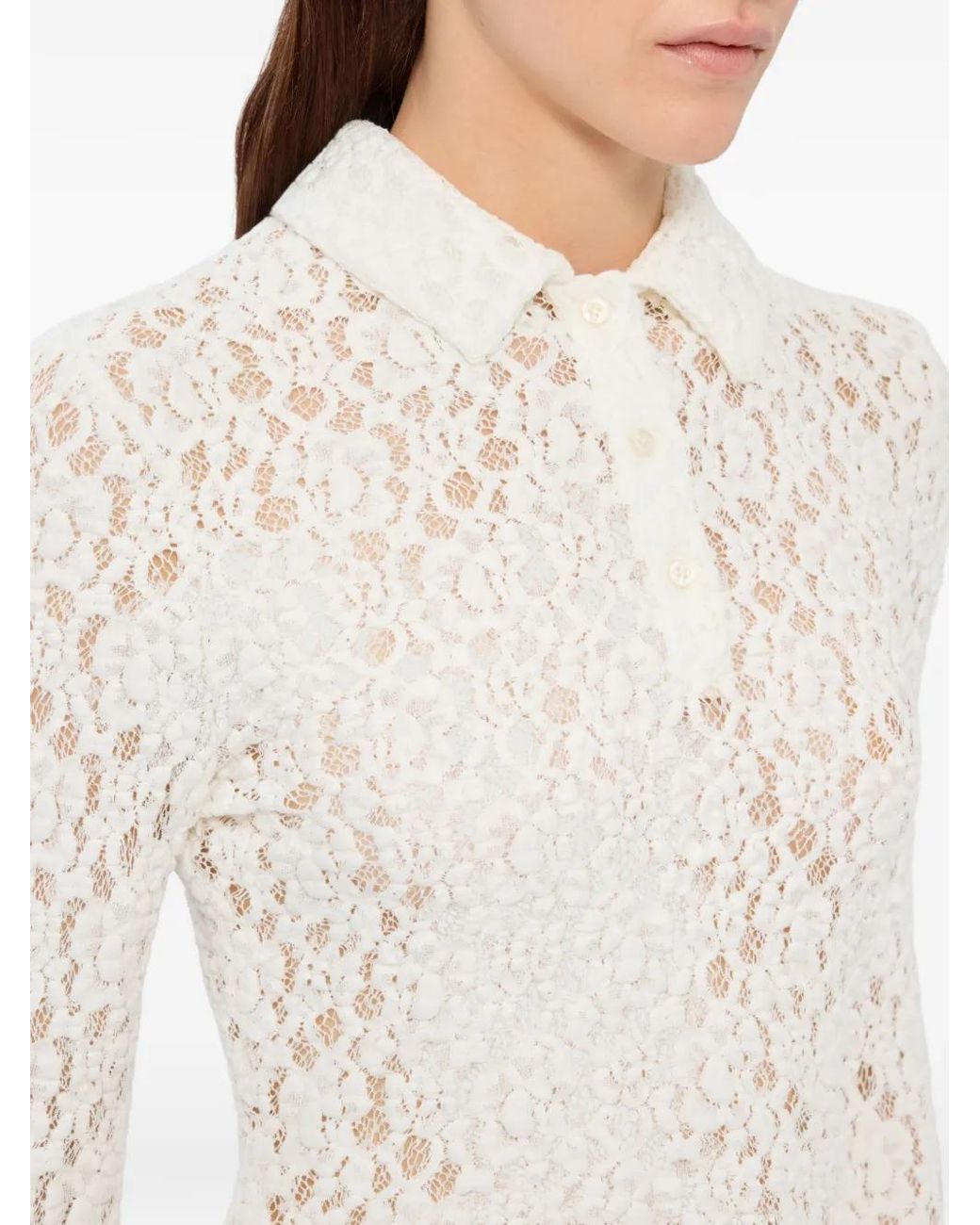MSGM White Polo En Dentelle