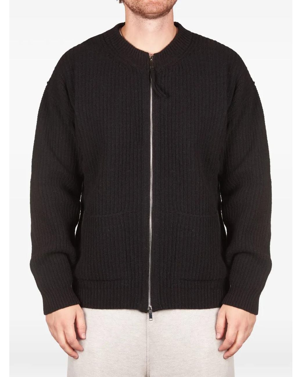 Alpha Studio Black Ribbed-Knit Zip-Up Cardigan for men