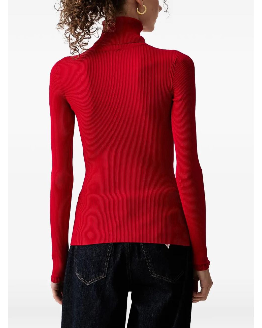 Elisabetta Franchi Red Ribbed-Knit Roll-Neck Sweater
