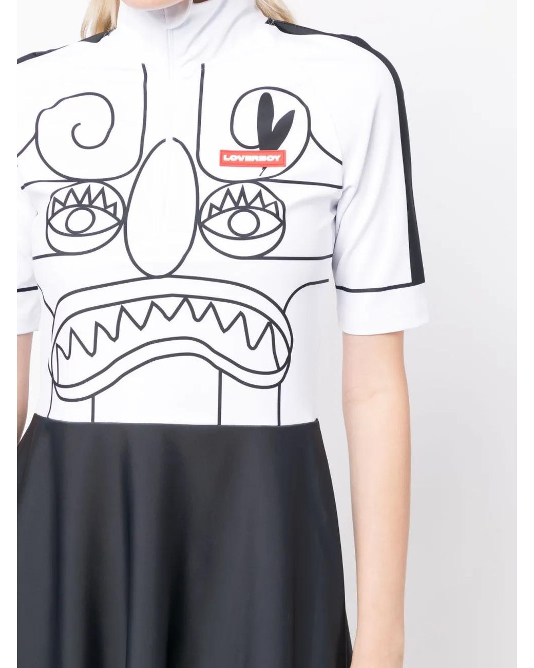 Charles Jeffrey Blue Face-Print Flared Minidress