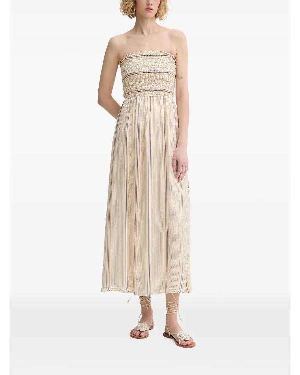 Sessun Natural Shirred Striped Midi Dress