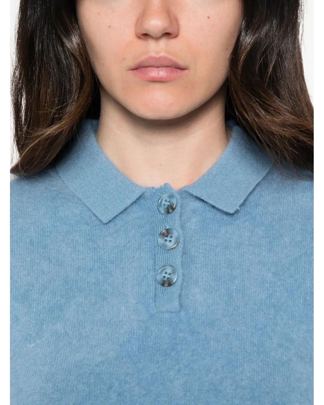 ABSOLUT CASHMERE Blue Short-Sleeve Polo Sweater