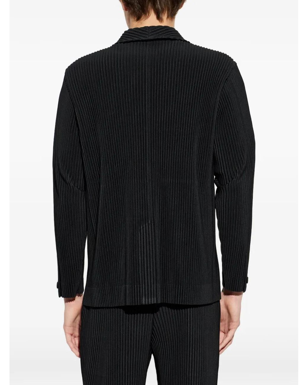 Homme Plissé Issey Miyake Black Plissé-Effect Notched-Lapel Jacket for men