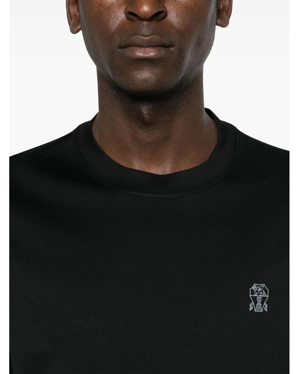 Brunello Cucinelli Black Cotton Jersey Crew Neck T-Shirt With Logo for men