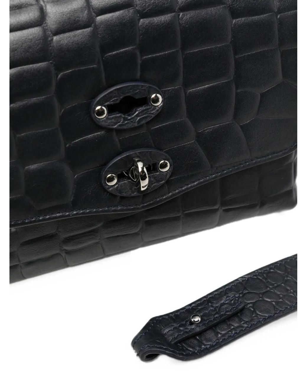 Zanellato Black Postina Baby Croc-Effect Leather Tote Bag