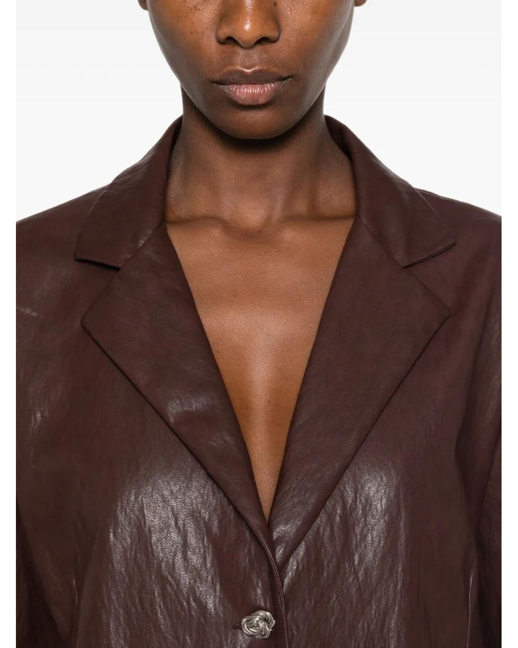 Kristina Ti Brown Veste Boutonnée À Effet Froissé