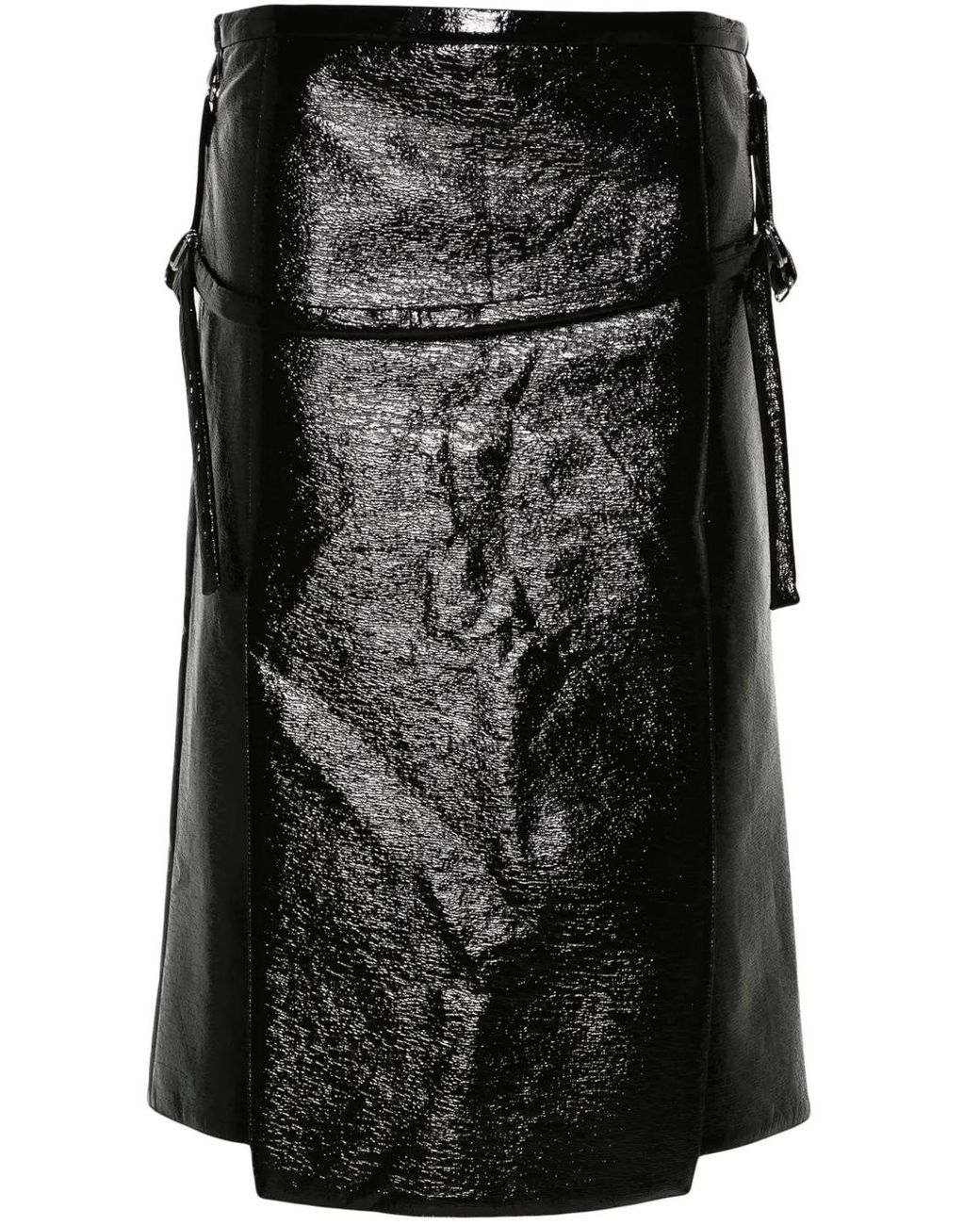 Courreges Black Logo-Embroidered Vinyl Midi Skirt