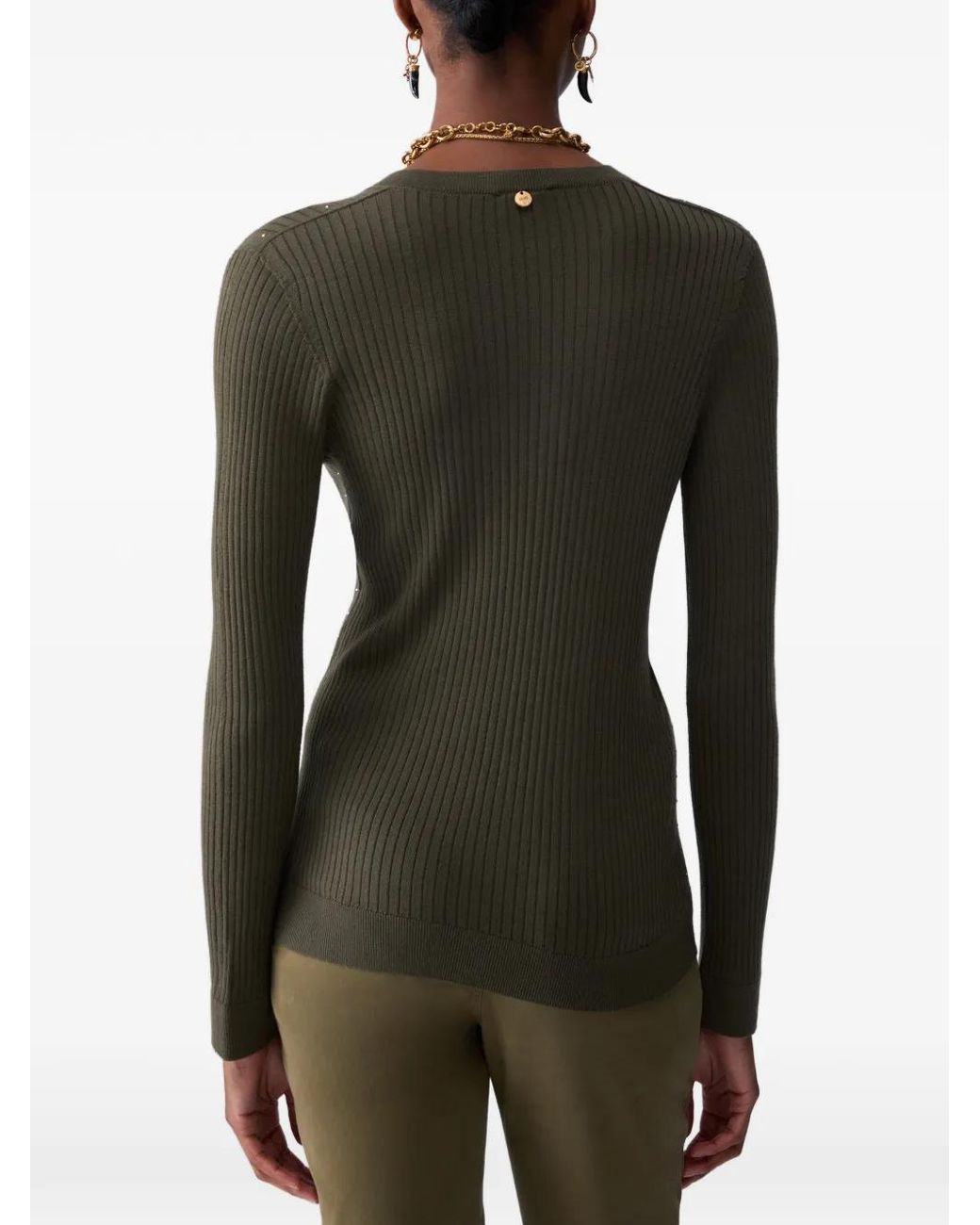 Liu Jo Green Wool Sweater With V-Neck