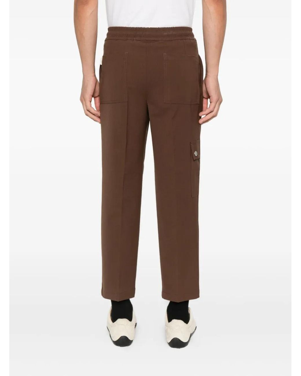 Yes London Brown Elasticated-Waist Pleated Trousers for men