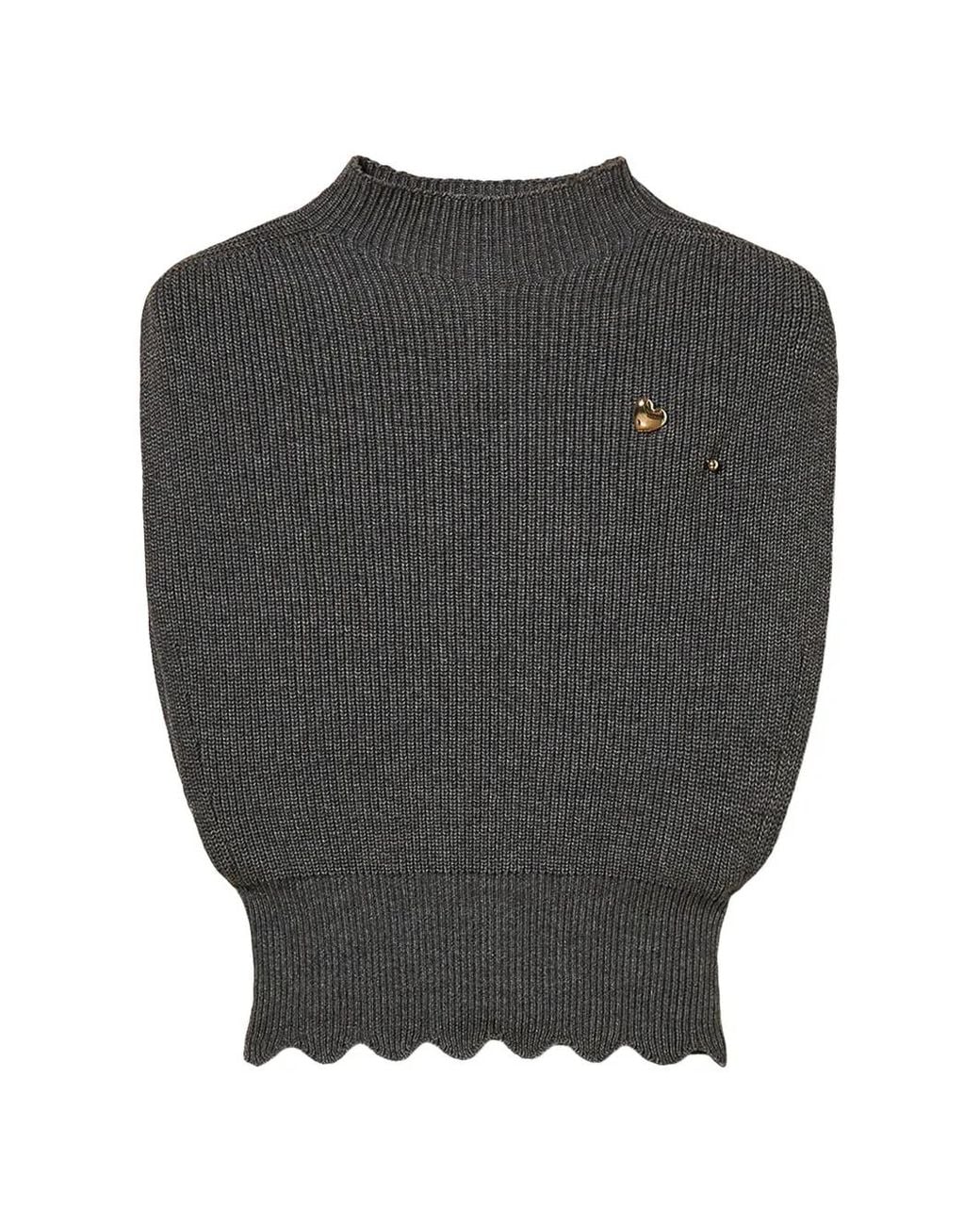 Twinset Gray Wool-Blend Top With Brooch
