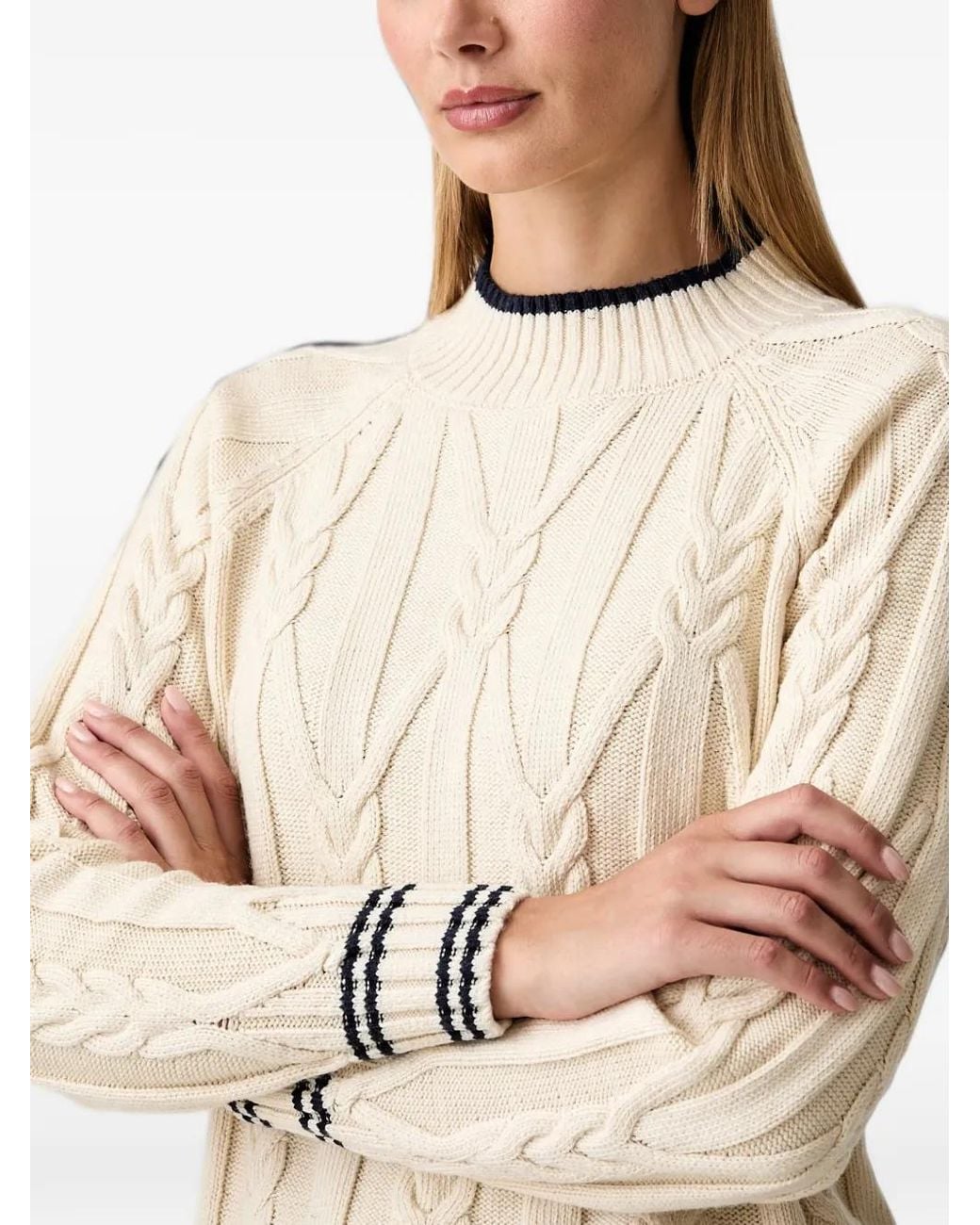 Helly Hansen Natural Cable-Knit Striped-Trim Sweater