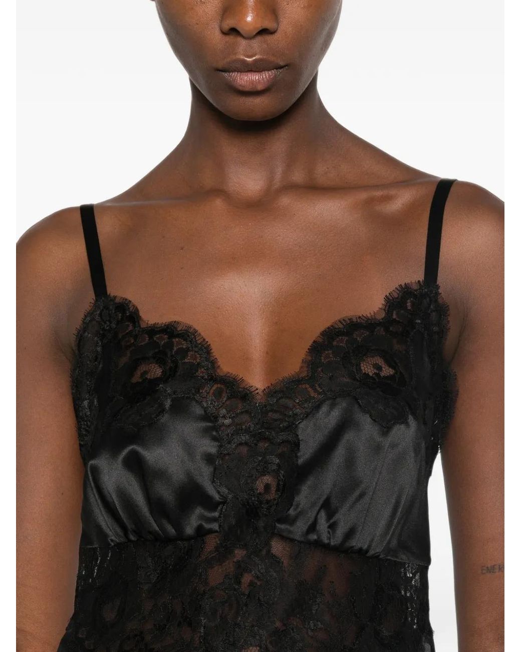 Dolce & Gabbana Black Lace-Trim Satin Top