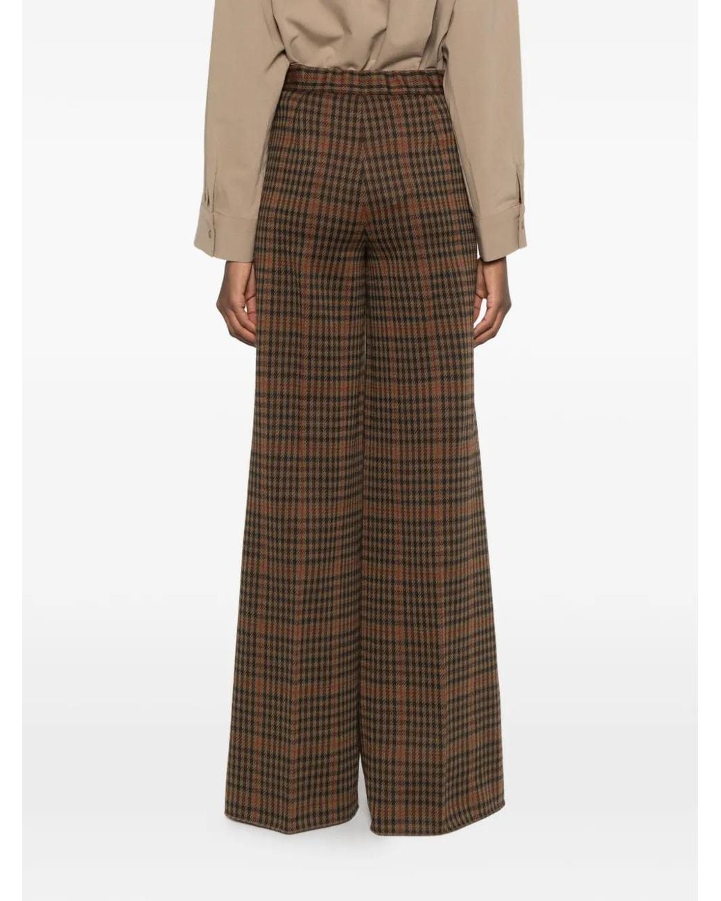 Max Mara Brown Prince Of Wales Check Wide-Leg Trousers