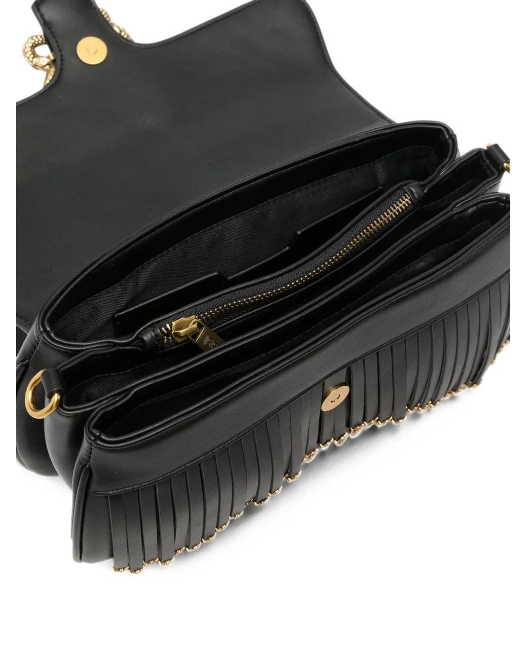 Just Cavalli Black Snake-Plaque Pleated Cross Body Bag