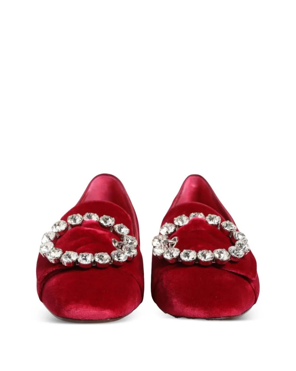 Dolce & Gabbana Red Rhinestone-Buckle Velvet Loafers