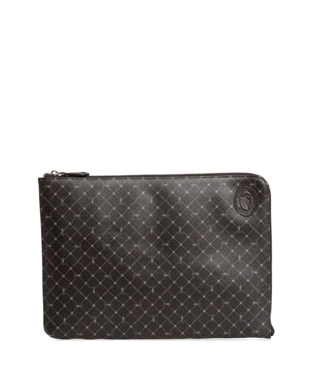 Trussardi Gray Monogram-Print Leather Clutch Bag for men