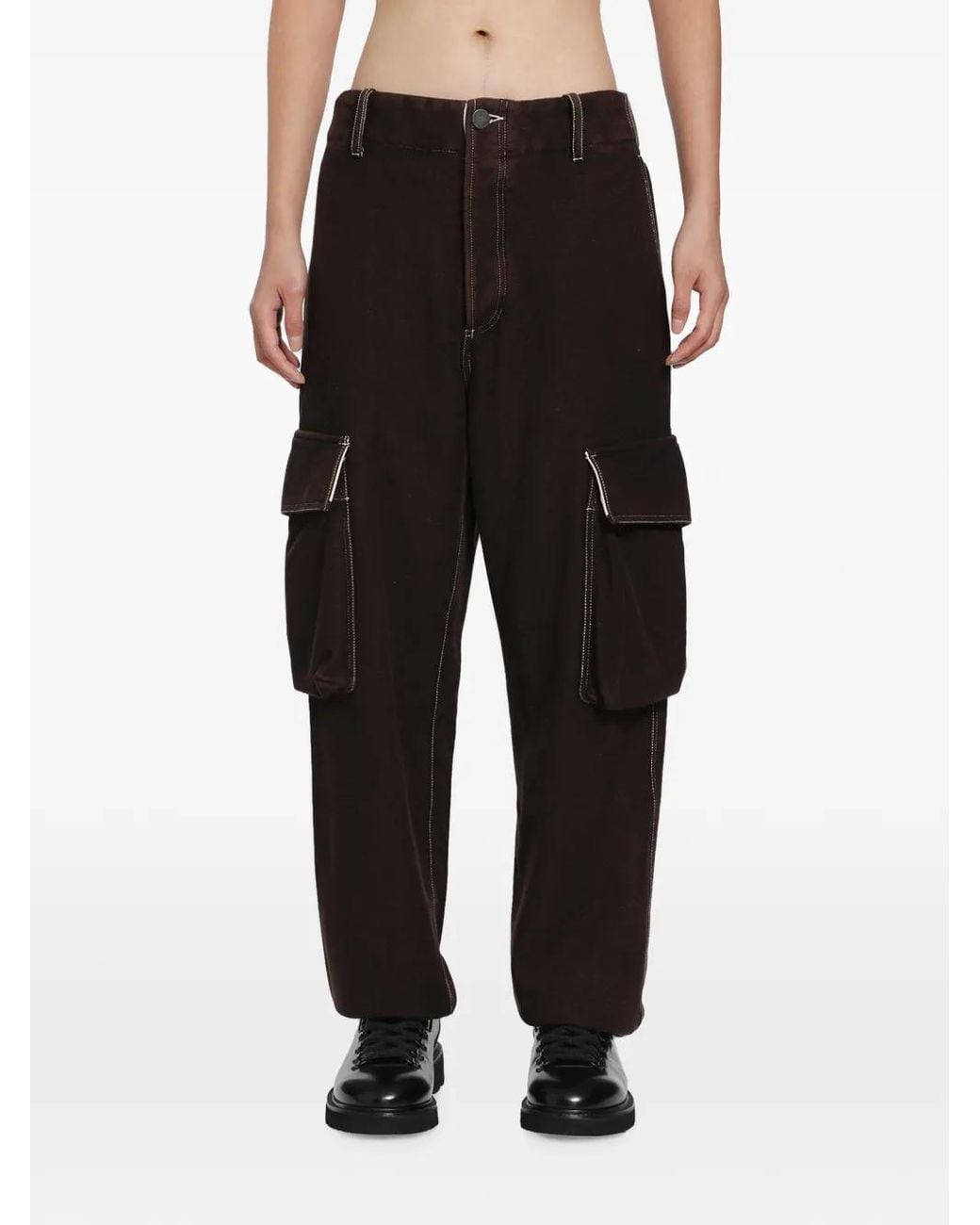 Uma Wang Black Paxton Contrast-Stitch Cargo Pants for men