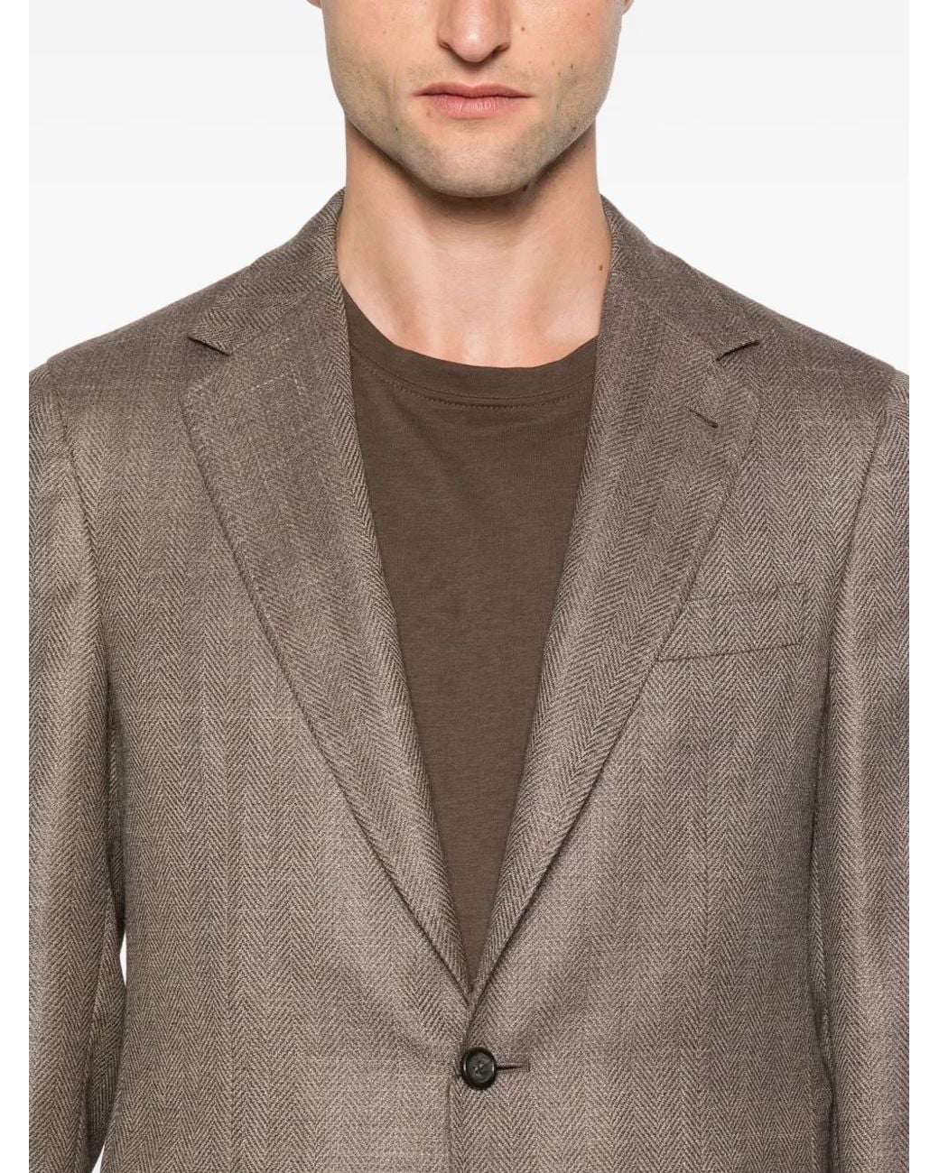 Canali Brown Herringbone Patch-Pocket Jacket for men