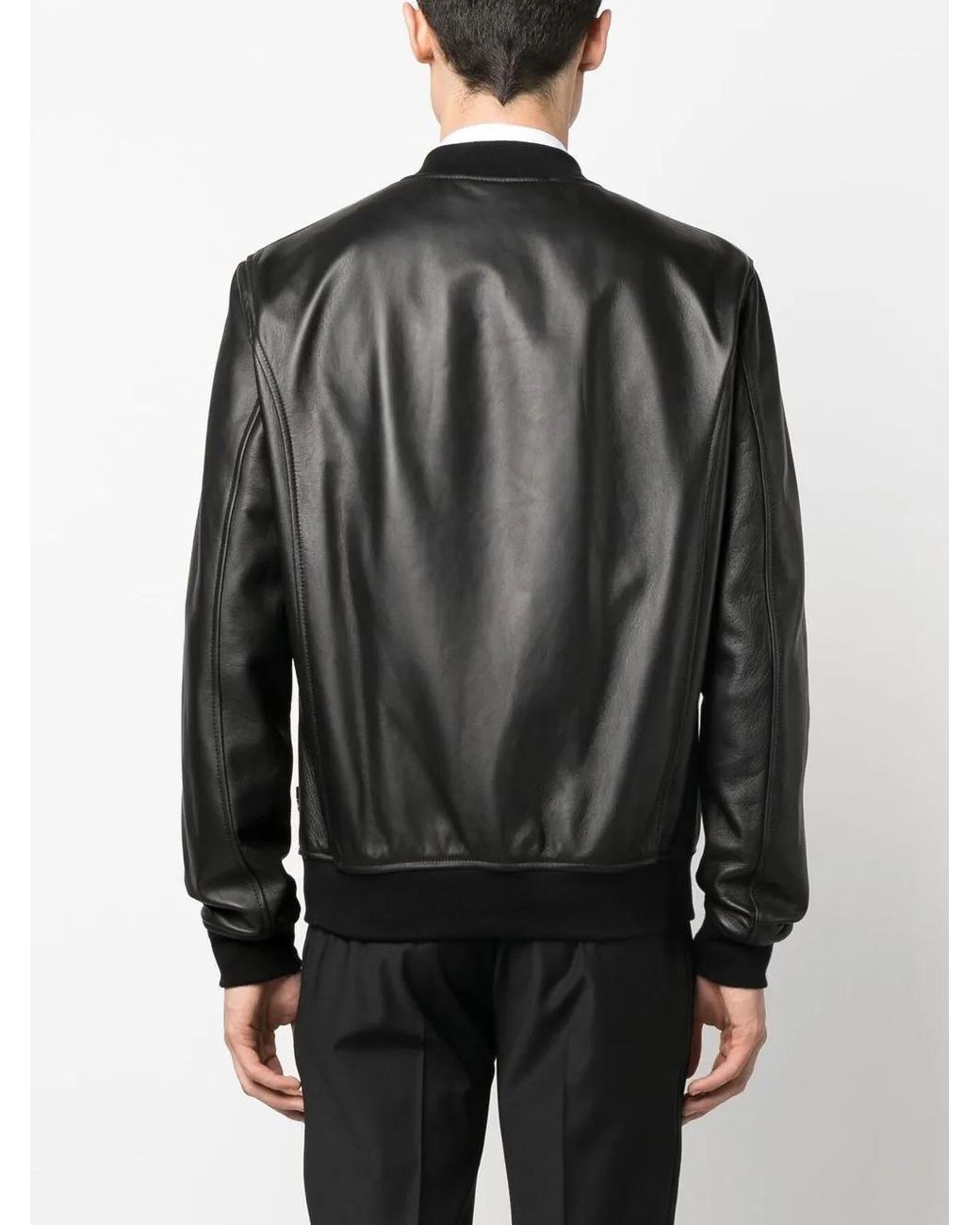 Philipp Plein Black Billy Leather Bomber Jacket for men