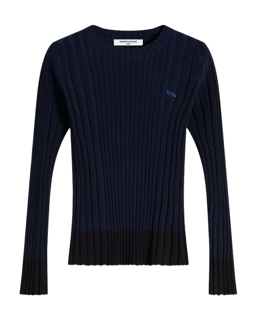 Maison Kitsuné Blue Ribbed Long-Sleeve Sweater