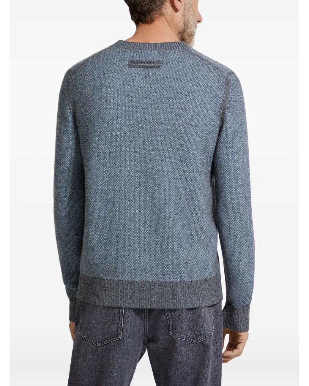 Zegna Blue Crew-Neck Cashmere Sweater for men