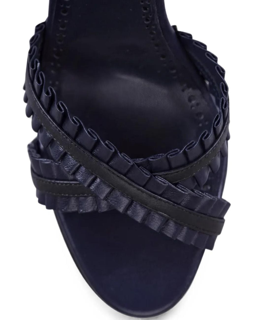 Manolo Blahnik Blue Ruffled Crossover-Strap Sandals