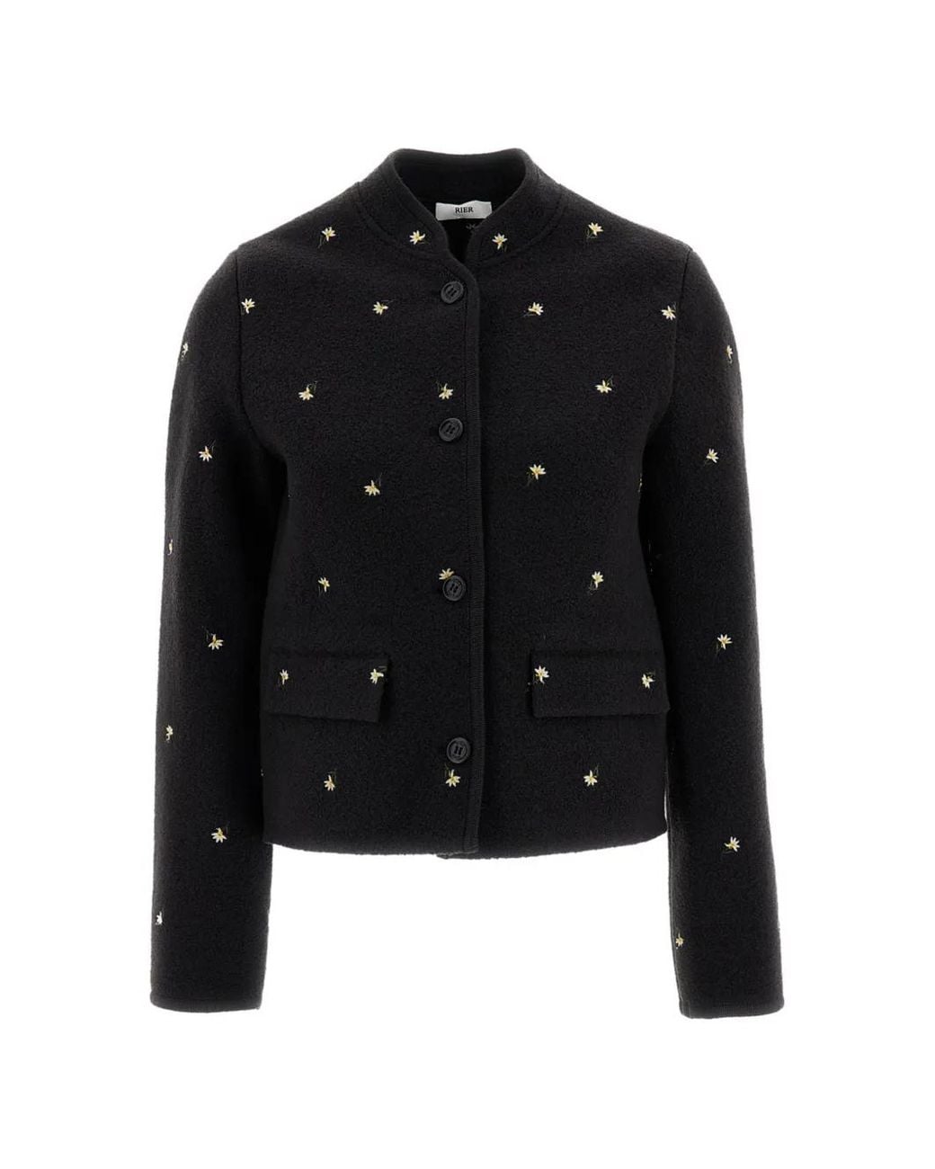 Rier Black Walker Floral-Embroidered Wool Jacket
