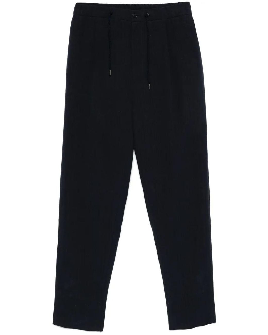 Giorgio Armani Blue Pleat-Detailing Straight Leg Linen Trousers for men