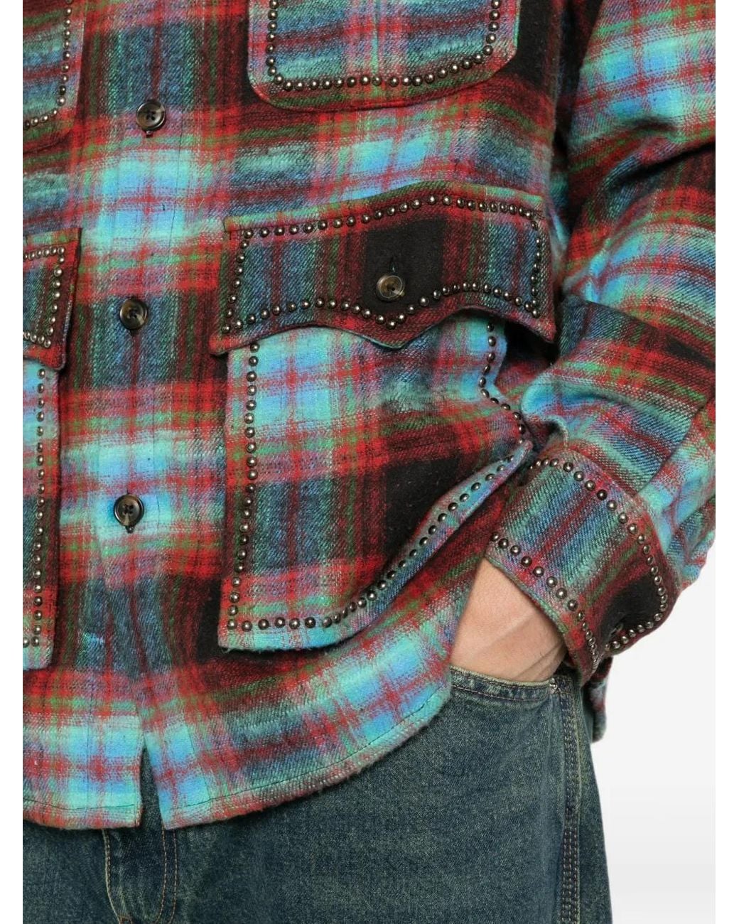 BAZISZT Black Jedi Stud-Embellished Checked Shirt for men