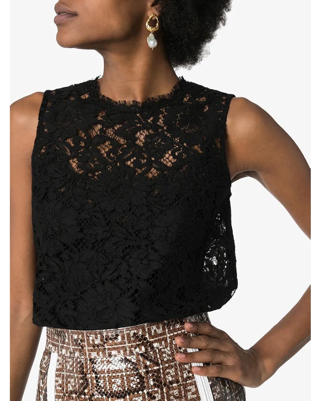 Dolce & Gabbana Black Cordonetto-Lace Sleeveless Tank Top
