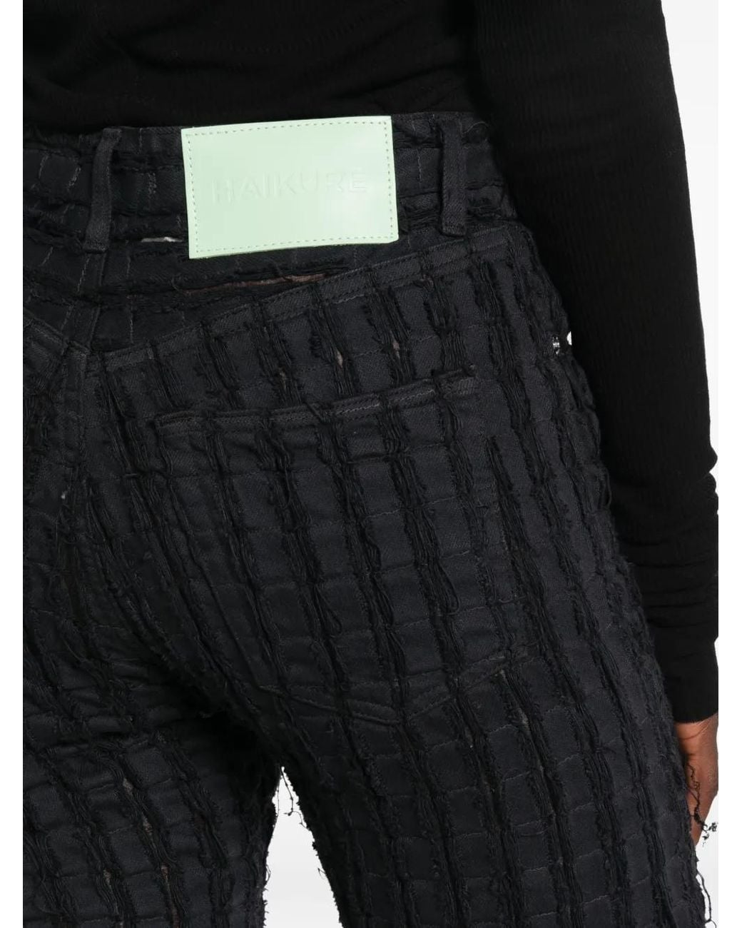 Haikure Black Star Bull Stripe Distressed Checked Jeans