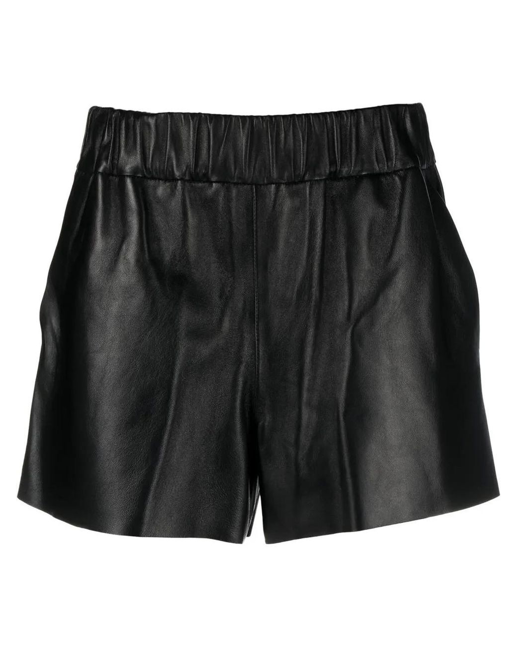 RED Valentino Black Elasticated Waist Leather Mini Shorts