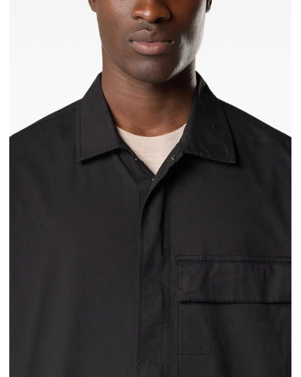 Stone Island Black 1100025 Stretch Organic Cotton Twill Short-Sleeve Shirt With Dual Chest Pocket for men