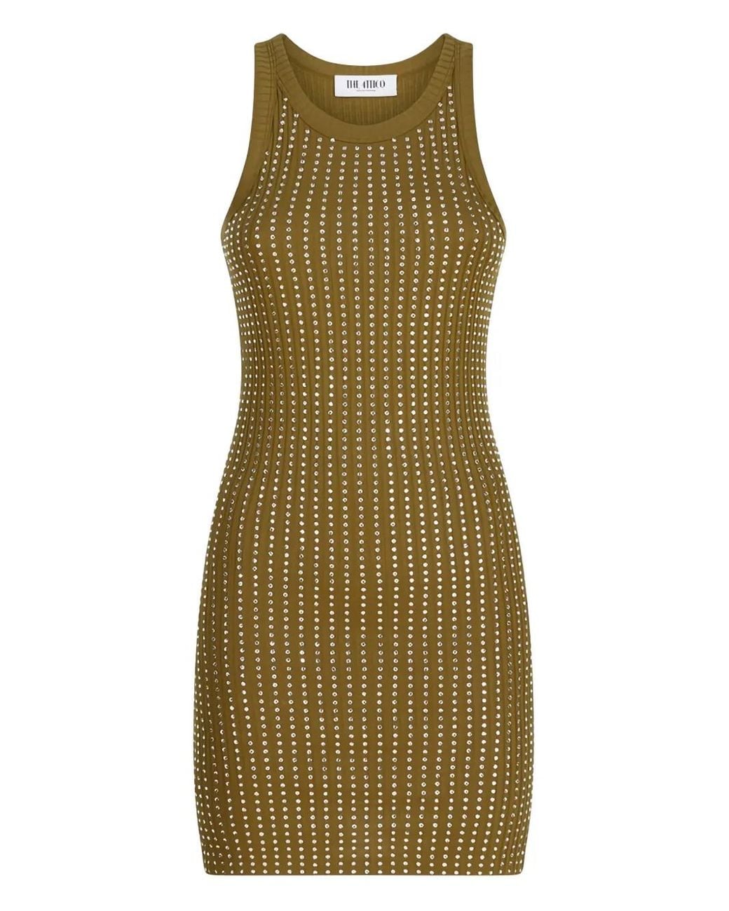 The Attico Green Ribbed Embellished Midi Dress